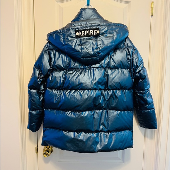 Metallic Blue Goose Down Jacket Winter Parka - Size S - Picture 7 of 8
